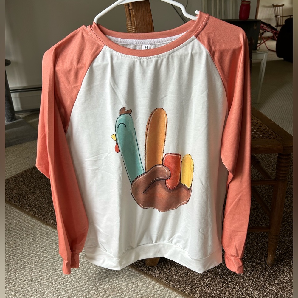 Festive Thanksgiving turkey shirt.